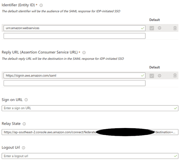 Azure "Basic" SAML settings